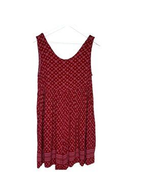 Vintage 90s Y2K Red Boho Patterned Scoop Back Sleeveless Romper, Size M/L
